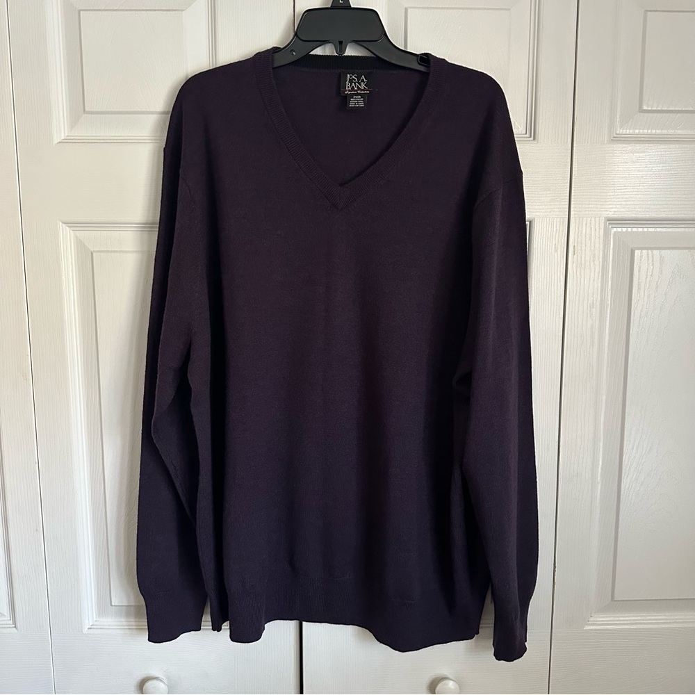 Jos A Bank Sweater Mens 2XB Purple Signature Collection Merino Wool V Neck
